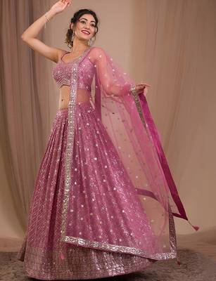 Embellished Sequinned Semi-Stitched Lehenga & Blouse With Dupatta Free Size Upto 42 2