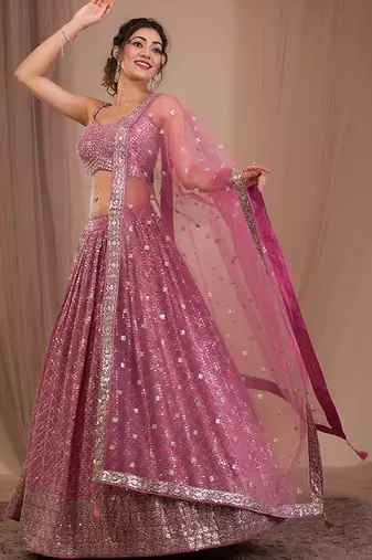 Embellished Sequinned Semi-Stitched Lehenga & Blouse With Dupatta Free Size Upto 42