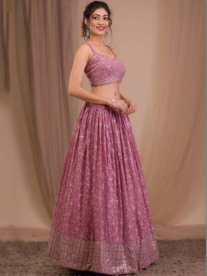 Embellished Sequinned Semi-Stitched Lehenga & Blouse With Dupatta Free Size Upto 42 3