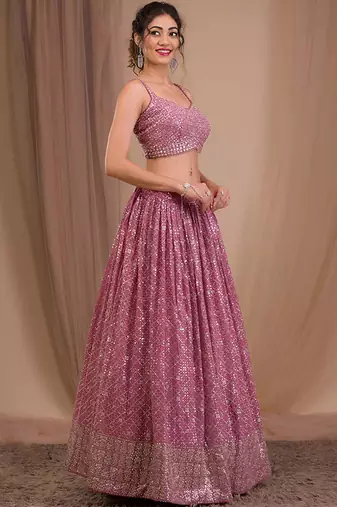 Embellished Sequinned Semi-Stitched Lehenga & Blouse With Dupatta Free Size Upto 42