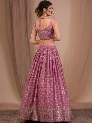 Embellished Sequinned Semi-Stitched Lehenga & Blouse With Dupatta Free Size Upto 42 4