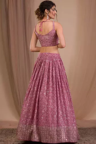 Embellished Sequinned Semi-Stitched Lehenga & Blouse With Dupatta Free Size Upto 42