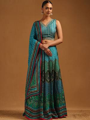 Embellished Sequinned Ready To Wear Lehenga & Blouse With Dupatta Free Size Upto 42 1
