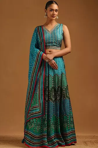 Embellished Sequinned Ready To Wear Lehenga & Blouse With Dupatta Free Size Upto 42