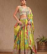 Floral Embroidered Sequinned Ready To Wear Chinon Lehenga & Blouse With Dupatta Free Size Upto 42