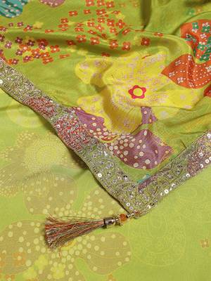 Floral Embroidered Sequinned Ready To Wear Chinon Lehenga & Blouse With Dupatta Free Size Upto 42 3