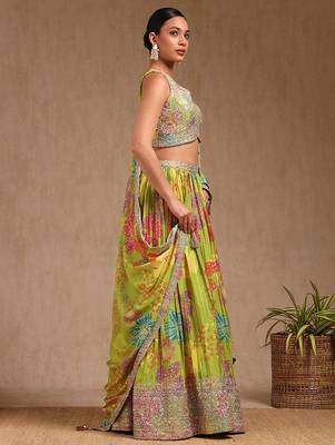 Floral Embroidered Sequinned Ready To Wear Chinon Lehenga & Blouse With Dupatta Free Size Upto 42 4