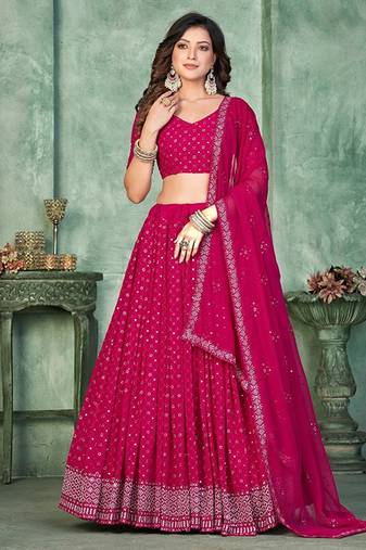 Woven Design Sequinned Semi-Stitched Lehenga & Unstitched Blouse With Dupatta Free Size Upto 42