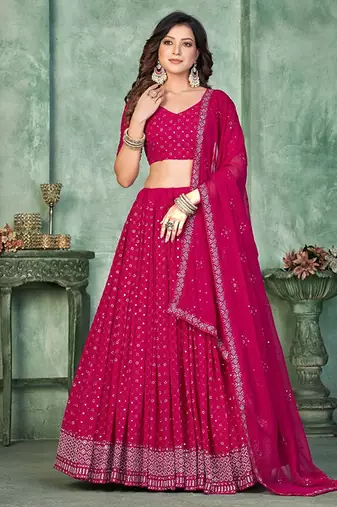 Woven Design Sequinned Semi-Stitched Lehenga & Unstitched Blouse With Dupatta Free Size Upto 42