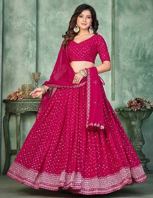 Woven Design Sequinned Semi-Stitched Lehenga & Unstitched Blouse With Dupatta Free Size Upto 42 3