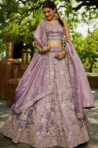 Embellished Sequinned Semi-Stitched Lehenga & Unstitched Blouse With Dupatta Free Size Upto 42