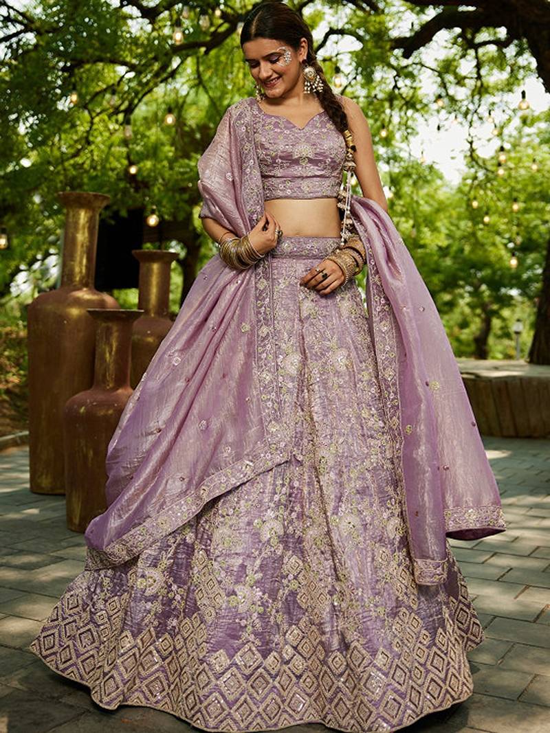 Embellished Sequinned Semi-Stitched Lehenga & Unstitched Blouse With Dupatta Free Size Upto 42
