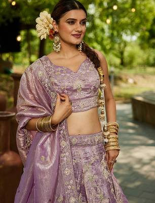 Embellished Sequinned Semi-Stitched Lehenga & Unstitched Blouse With Dupatta Free Size Upto 42 2