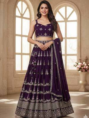 Embroidered Silk Georgette Semi-Stitched Lehenga & Unstitched Blouse With Dupatta Free Size Upto 42 1