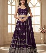 Embroidered Silk Georgette Semi-Stitched Lehenga & Unstitched Blouse With Dupatta Free Size Upto 42