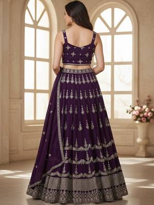 Embroidered Silk Georgette Semi-Stitched Lehenga & Unstitched Blouse With Dupatta Free Size Upto 42 2