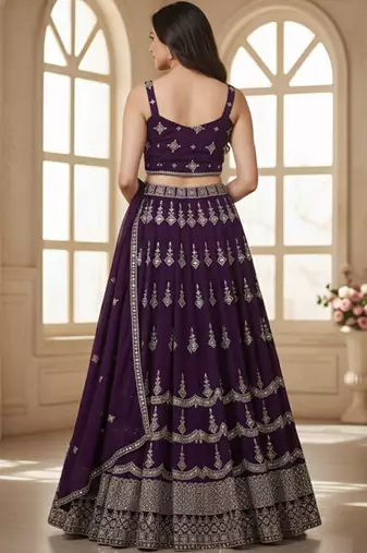 Embroidered Silk Georgette Semi-Stitched Lehenga & Unstitched Blouse With Dupatta Free Size Upto 42