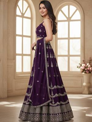 Embroidered Silk Georgette Semi-Stitched Lehenga & Unstitched Blouse With Dupatta Free Size Upto 42 3