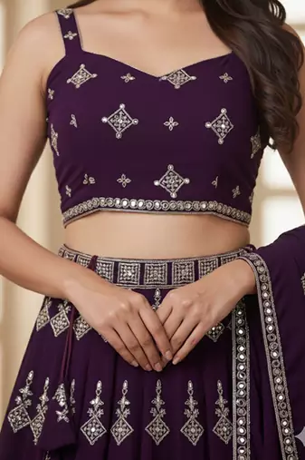 Embroidered Silk Georgette Semi-Stitched Lehenga & Unstitched Blouse With Dupatta Free Size Upto 42