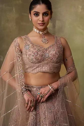 Embellished Sequinned Semi-Stitched Lehenga & Unstitched Blouse With Dupatta Free Size Upto 42