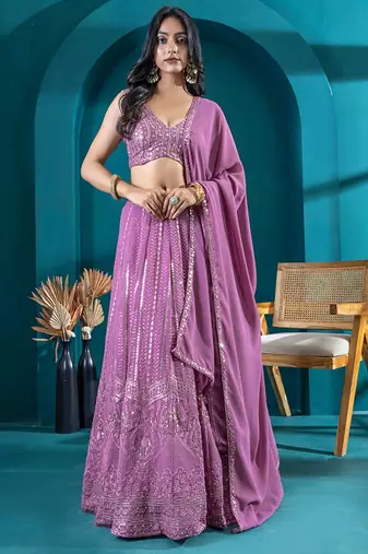 Embroidered Sequinned Semi-Stitched Lehenga & Unstitched Choli With Dupatta Free Size Upto 42