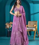 Embroidered Sequinned Semi-Stitched Lehenga & Unstitched Choli With Dupatta Free Size Upto 42