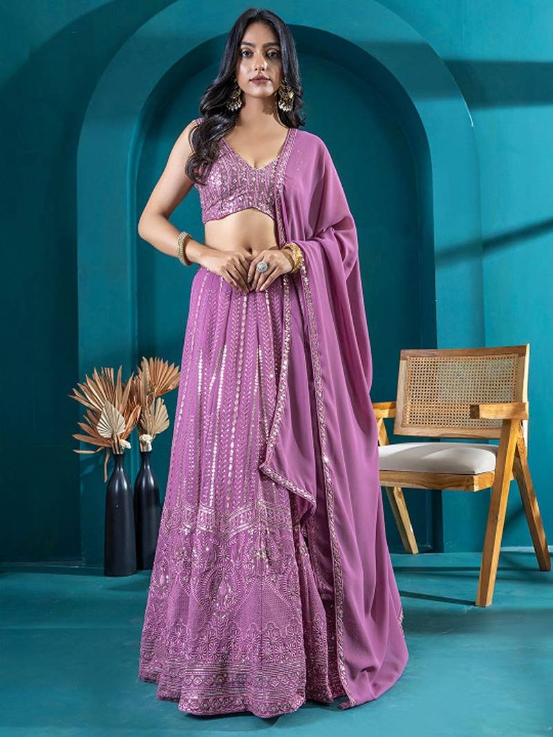 Embroidered Sequinned Semi-Stitched Lehenga & Unstitched Choli With Dupatta Free Size Upto 42