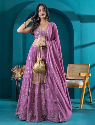 Embroidered Sequinned Semi-Stitched Lehenga & Unstitched Choli With Dupatta Free Size Upto 42 3