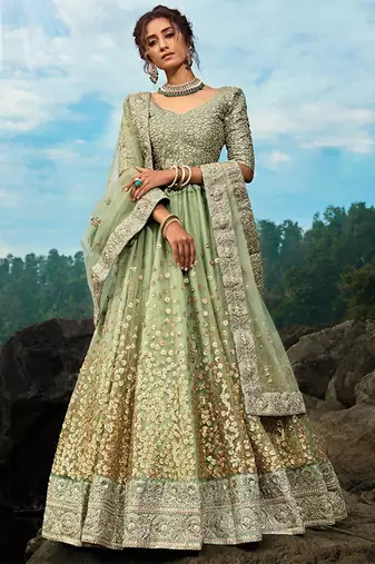 Embroidered Net Semi-Stitched Lehenga & Unstitched Blouse With Dupatta Free Size Upto 42