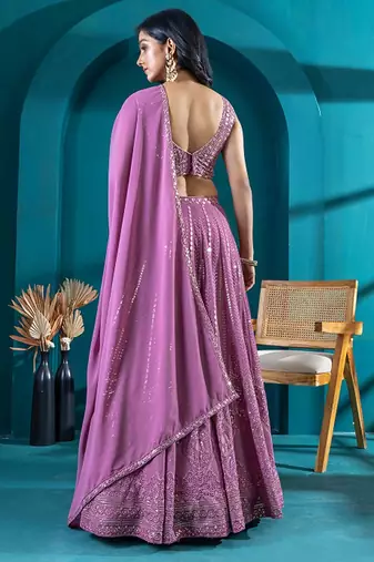 Embroidered Sequinned Semi-Stitched Lehenga & Unstitched Choli With Dupatta Free Size Upto 42