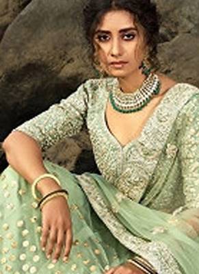 Embroidered Net Semi-Stitched Lehenga & Unstitched Blouse With Dupatta Free Size Upto 42 4