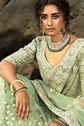 Embroidered Net Semi-Stitched Lehenga & Unstitched Blouse With Dupatta Free Size Upto 42