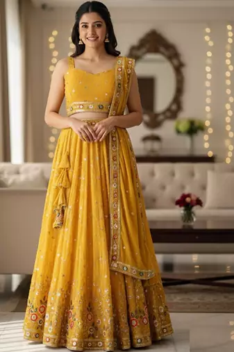 Embellished Sequinned Semi-Stitched Lehenga & Unstitched Blouse With Dupatta Free Size Upto 42
