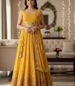 Embellished Sequinned Semi-Stitched Lehenga & Unstitched Blouse With Dupatta Free Size Upto 42