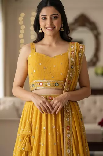 Embellished Sequinned Semi-Stitched Lehenga & Unstitched Blouse With Dupatta Free Size Upto 42
