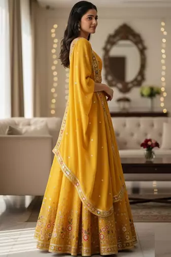 Embellished Sequinned Semi-Stitched Lehenga & Unstitched Blouse With Dupatta Free Size Upto 42