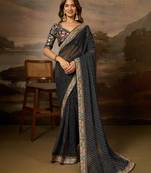 Black embroidered leheriya georgette saree with designer border