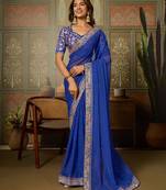 Blue embroidered leheriya georgette saree with designer border
