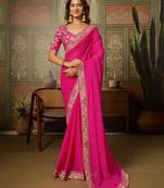 Pink embroidered leheriya georgette saree with designer border