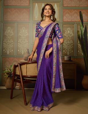 Purple embroidered leheriya georgette saree with designer border 3