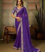 Purple embroidered leheriya georgette saree with designer border