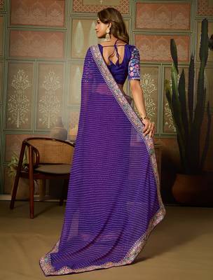 Purple embroidered leheriya georgette saree with designer border 5