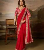 Red embroidered leheriya georgette saree with designer border