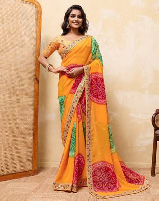 Dazzling yallow georgette sequins embroidered indian party wear saree 1
