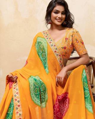 Dazzling yallow georgette sequins embroidered indian party wear saree 2