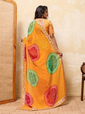 Dazzling yallow georgette sequins embroidered indian party wear saree 4