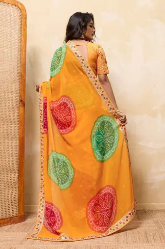 Dazzling yallow georgette sequins embroidered indian party wear saree