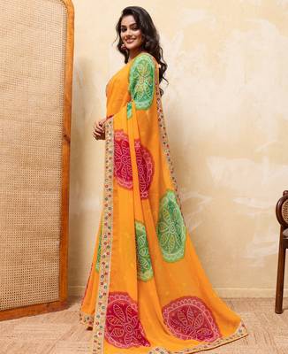 Dazzling yallow georgette sequins embroidered indian party wear saree 5
