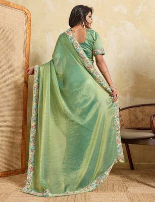 Bewitching pista frendy chiffon sequins embroidered with wal-moti work indian designer traditional sare 4