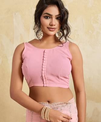 Glamourous pink georgette silk multi sequins embroidered indain festival saree 5